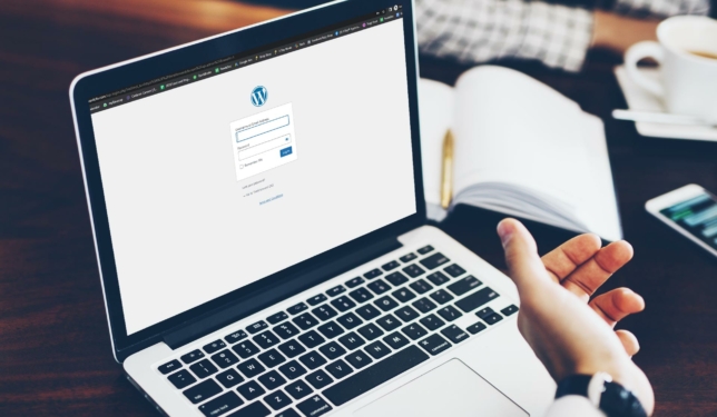 Woman logging into WordPress on laptop