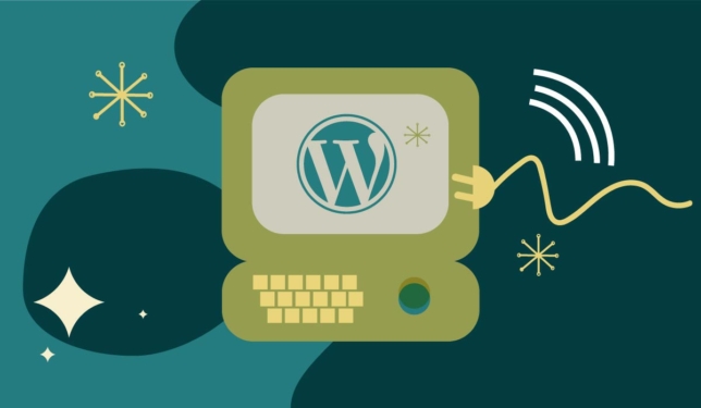 retro graphic of computer with WordPress plugin