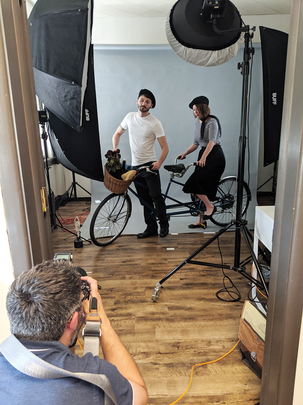 Photoshoot using a tandem bicycle