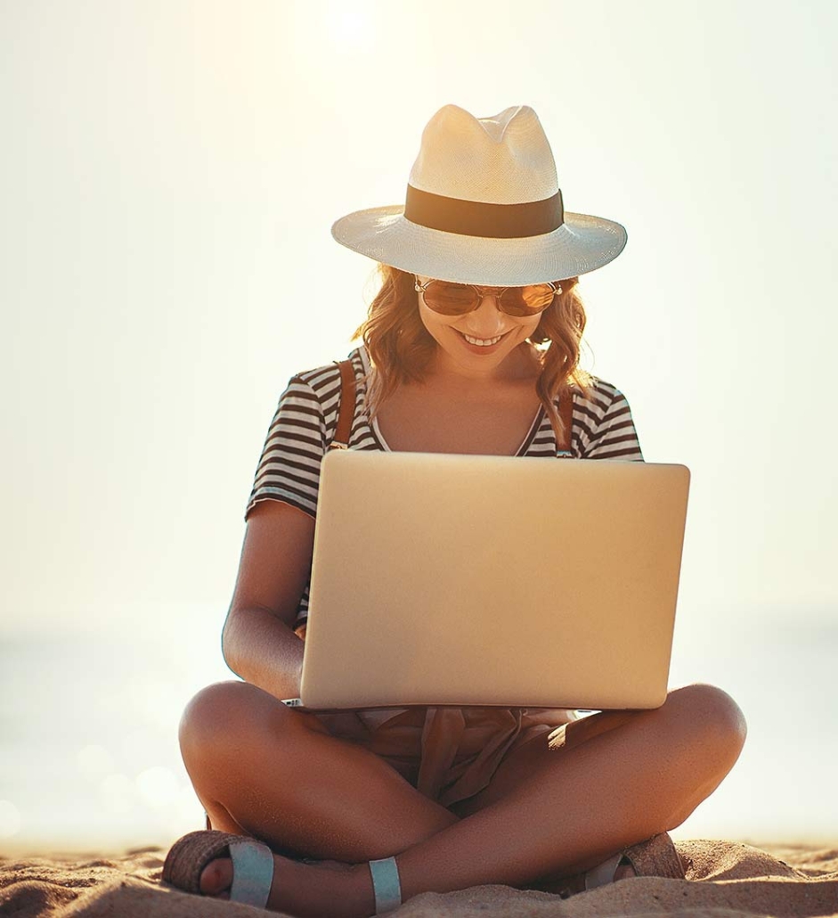 Woman working at Mexican business retreat