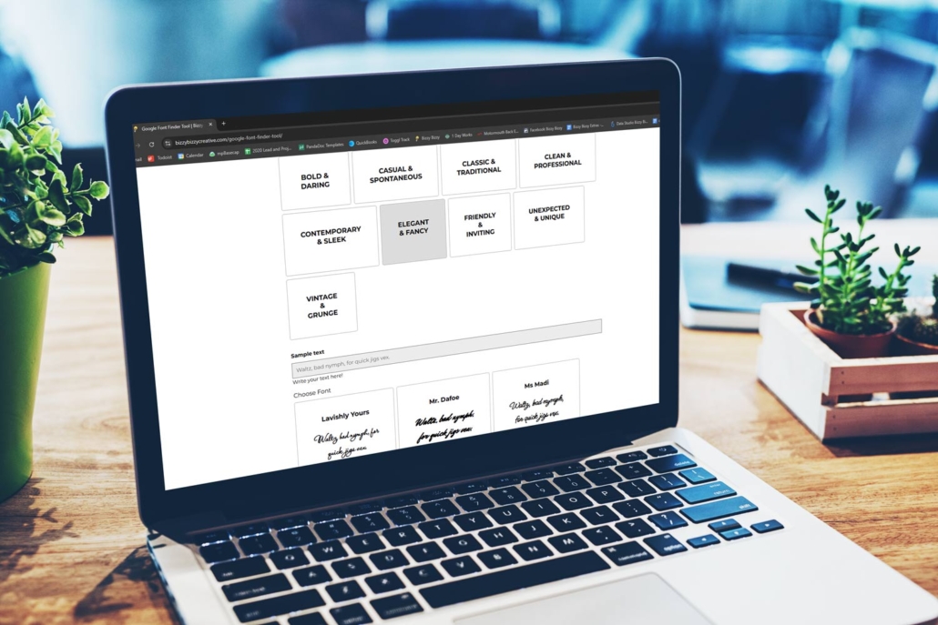 Google Font Finder Tool displayed on laptop
