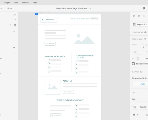 1 Day Classic Home Page Wire Frame in Adobe XD