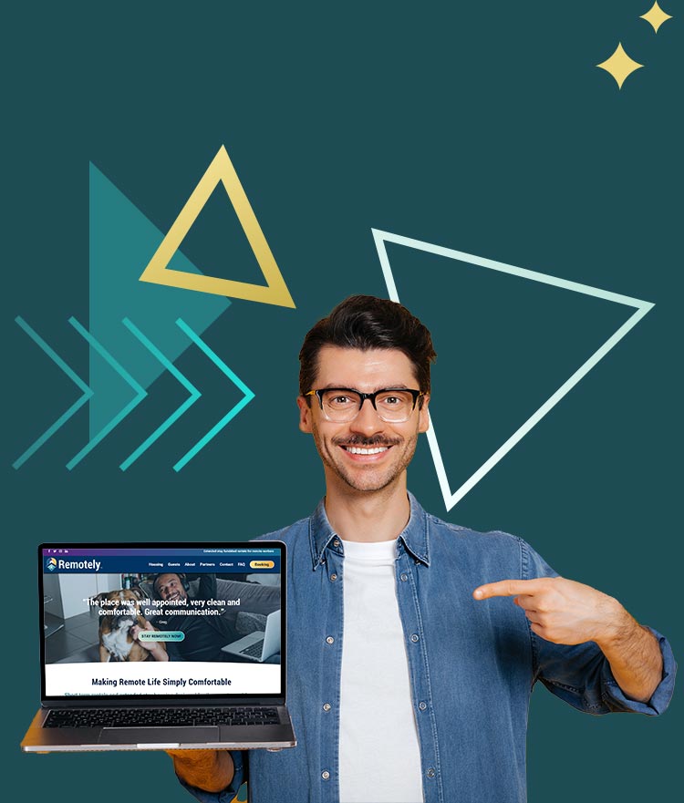 Man pointing to laptop displaying Remotely site